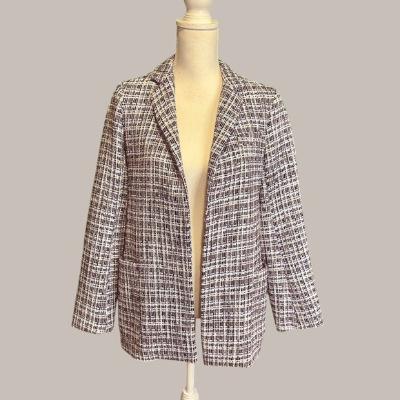 Adam Lippes Collection Navy Blue Tailored Classic Tweed Textured Blazer Size 2 - Picture 4 of 16